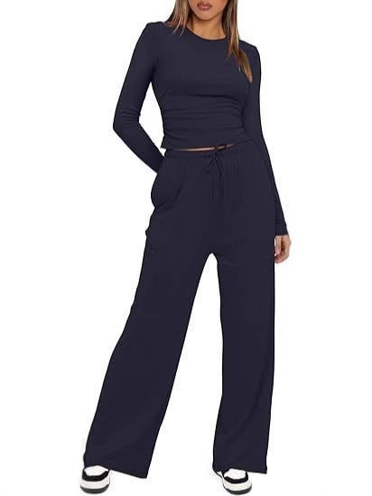 Women Casual Long Sleeve Solid Color Suit